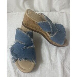 Women slip on platform Wedge sandal denim  10M coastal grandma Beach Western